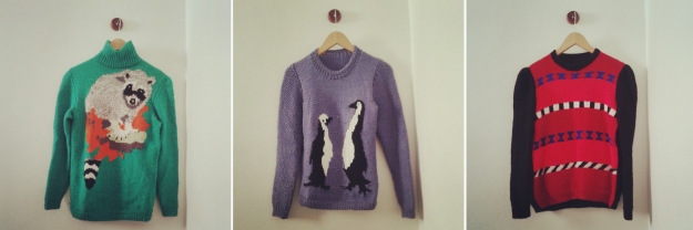 Jerseys Yaya Encarna. Tricotados a mano con las mejores lanas. Jerseys de mapaches, pingüinos y geometrías varias.